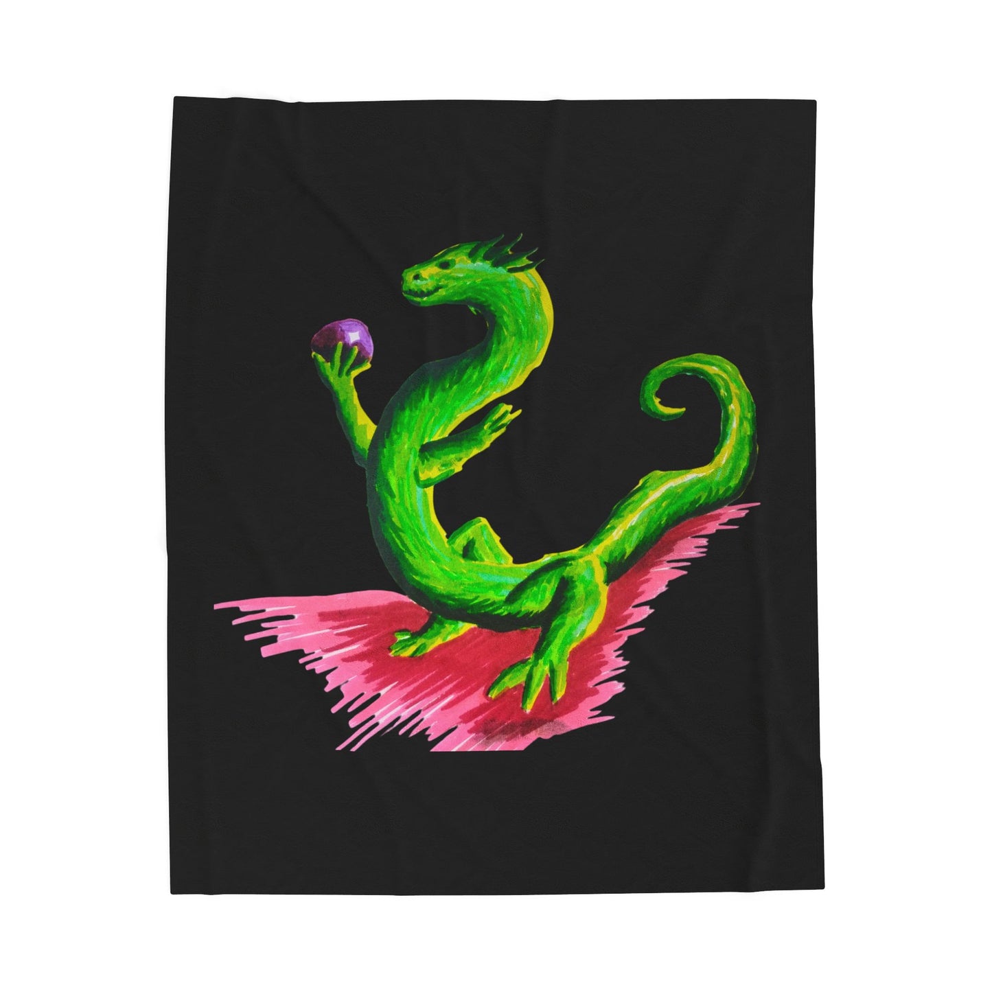 Plush Blanket - Green Dragon with Purple Sphere Design