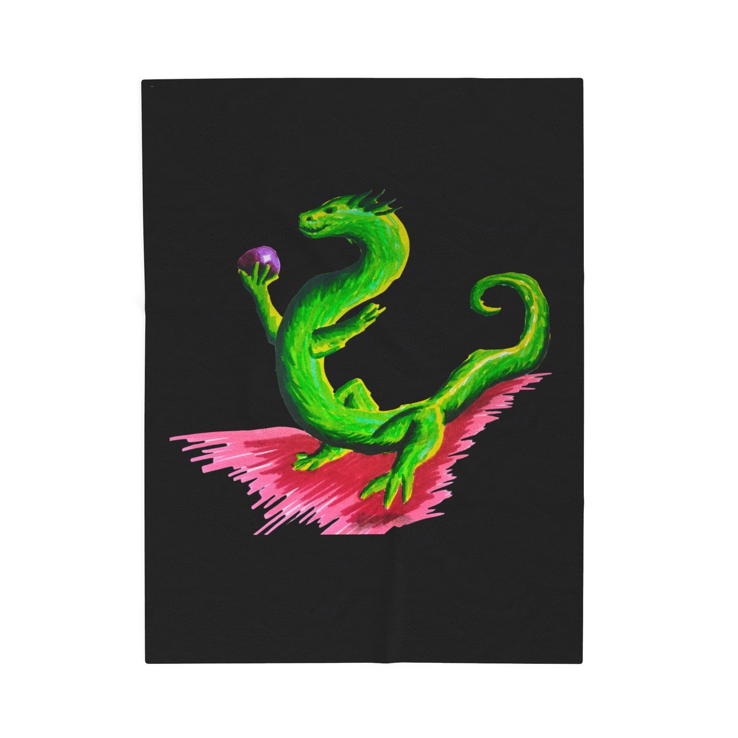 Plush Blanket - Green Dragon with Purple Sphere Design