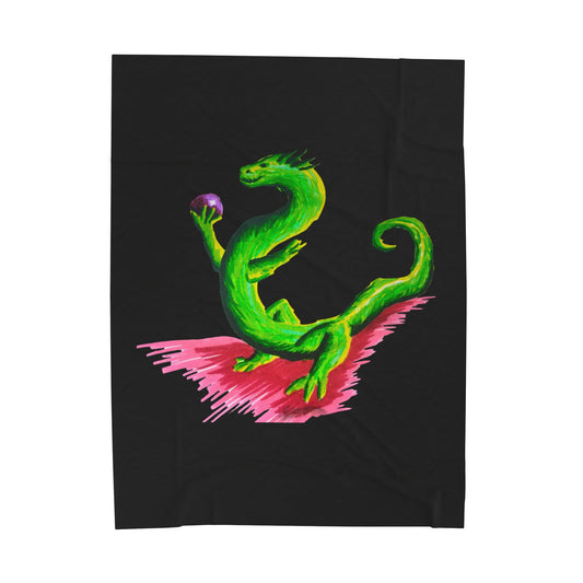 Plush Blanket - Green Dragon with Purple Sphere Design