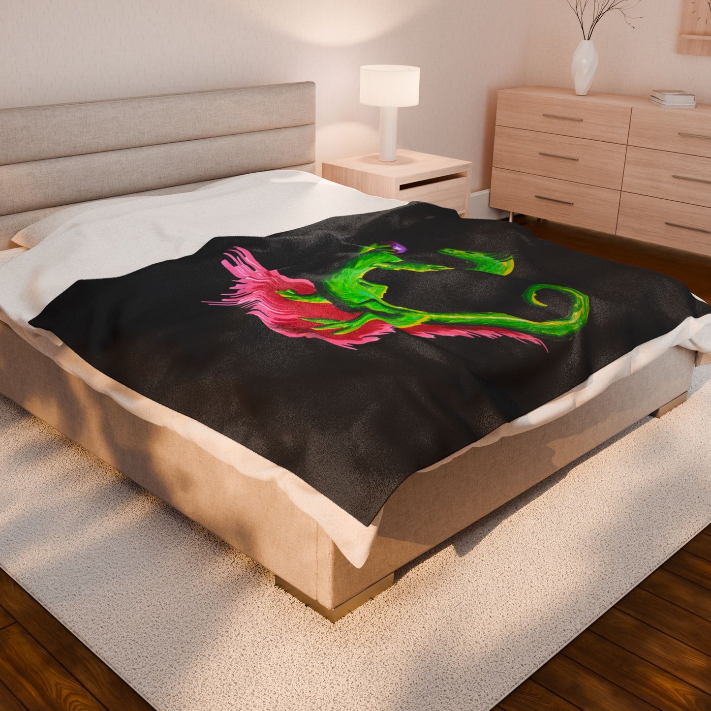 Plush Blanket - Green Dragon with Purple Sphere Design