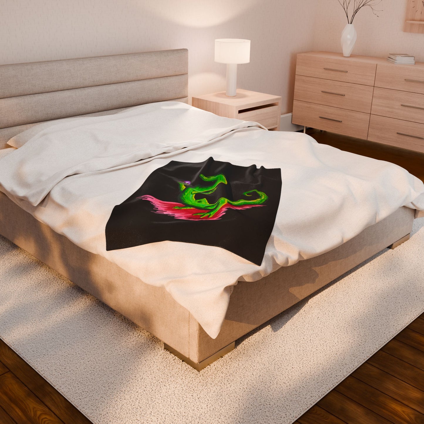 Plush Blanket - Green Dragon with Purple Sphere Design