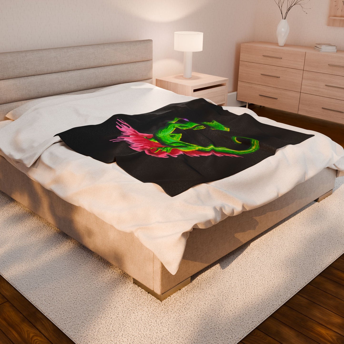 Plush Blanket - Green Dragon with Purple Sphere Design