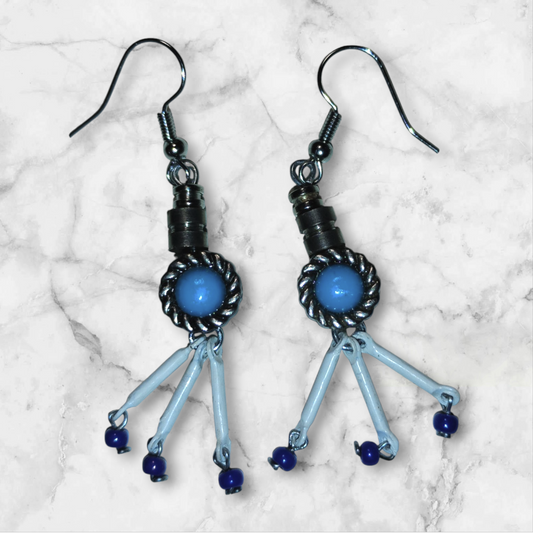 Blue Belt Stud Series - Guitar String Bead Earrings