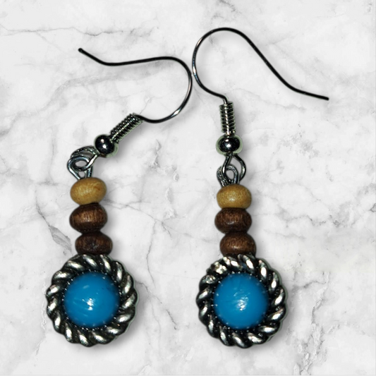 Blue Belt Stud Series - Wood bead Earrings